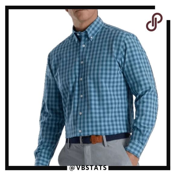 FootJoy Men's Gingham Check Long Sleeve Button Down Shirt Green Size Large - Picture 1 of 9